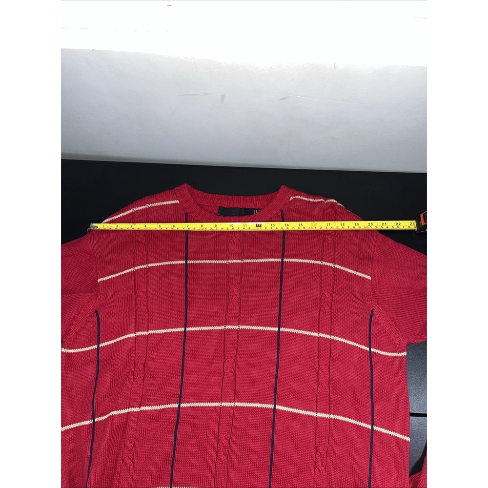 Bill Blass Red Striped Crew Neck Long Sleeve Knit Sweater Mens Large L - Picture 8 of 11